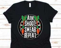 Aim Shoot Swear Repeat Shirt, Darts, Bullseye, Target Gift, Archery Gift, Archery T-Shirt, Bow And Arrow, Dart Players XL