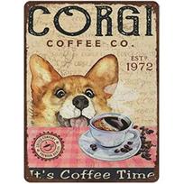 Antique Durable Thick Metal SignCorgi Dog Poster Corgi Dog Coffee Tin SignCoffee Decorations for Kitchen metal sign 20x30cm（7.8x11.8inch）
