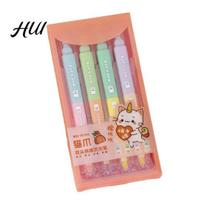 Colorful Double Ended Marker 4Pcs Dual-Tip Cat Paw Highlighter with Stamp & Cute Unicorn Pastel Journaling Pen for Students Smooth Quick-Dry rožinė