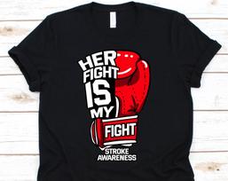 Her Fight Is My Fightl Shirt, Red Ribbon Awareness T-Shirt For Stroke Warrior Fighters Survivors, Stroke Fight Ribbon Support Gift S