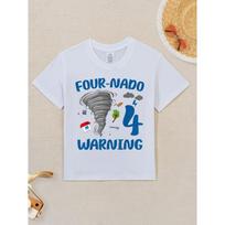 European sizes Four-nado Warning Tornado Graphic Kid T-Shirt | Casual Street Style Tops with Crew Neck, Short Sleeves for Children. 164cm juoda