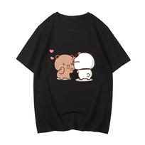 Kawaii Bear Panda Bubu And Dudu marškinėliai Dudu Love akiniai Bubu Print marškinėliai 100% medvilnė Oversize Moteriški / Vyriški marškinėliai su iškirpte XS juoda
