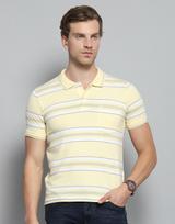 Monte Carlo Mens Striped Yellow Collar Neck Half Sleeve T-Shirt M geltona