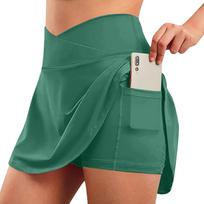 Women's Casual High Waist Color Short Half Skirt Sports Skirt Pleated Skirt L žalia