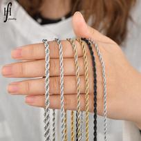 Unisex Stainless Steel Hip Hop Twisted Rope Herringbone Necklace Steel 4.0mm*50cm white