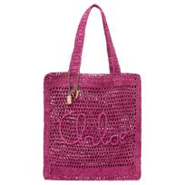 Chloe Summer Banana Logo Cutout Design Raffia Tote Bag Women Tote Bags Magenta CH25-US901P08-6P1 Basic Set (Bag+Dust Bag)