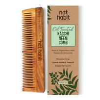 Nat Habit Kacchi Neem Wooden Comb For Gentle Detangling, Frizz Control And Scalp Stimulation For All Hair Types Brown