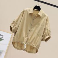 Blusas Summer Bat Sleeve Shirt Women Loose Casual Hem Waist Short Blouse Solid Crop Tops Half White Shirts Lady 3XL