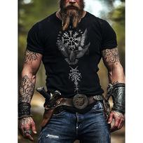 Men's Viking Graphic T-Shirt with Norse Runes & Raven Design, Short Sleeve Crew Neck Soft Cotton Tee for Outdoor Adventure or Casual Daily Wear S juoda