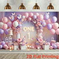 2D plane pink and purple party backdrop suitable for the first birthday party indoor and outdoor decoration polyester fiber 47.2x31.5inch/120*80cm