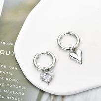 Cute Love Heart Pendant Charm Drop Stainless Steel Hoop Earrings Woman CZ Crystal Gold Silver Color Ear Buckle Fashion Jewelry sidabro baltos spalvos