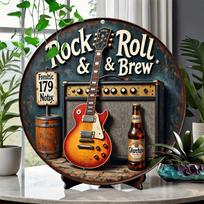 pc Vintage Guitar Rock Metal Wall Art Retro Amplifier Sign for Home Bar Decor No Electricity Needed 20x20cm(8x8inch)