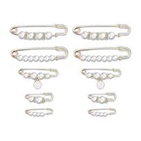 10Pcs Fashion Sweater Shawl Clip Waist Pants Extender Safety Pins Faux pearls Brooches Waist Pants Extender Easy to Use 1 white