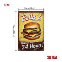 Bellas Hour Burger Metal Sign Retro xInch Square Iron Wall Decor for Bar Garage Cafe 20x30cm（7.8x11.8inch）