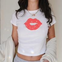 Red Lips Y2K Baby Tee: Women's Crop Top Style Shirt S