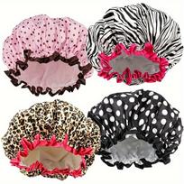 4PCS/SET Double-layer Printed Bonnet Elastic Hair Care Hat Shampoo Hat  Hair Protection 4PCS/SET