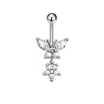 Bow Dangled Belly Ring Zircon Curved Barbell Daily Butterfly Navel Piercing  Party Style F