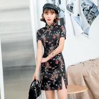 Women Retro Printed Cheongsam Sexy Elegant Formal Dress Traditional Qipao Banquet Party S juoda
