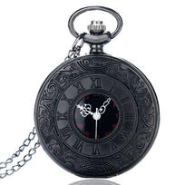 Vintažinis Unisex Romėniškais Skaičiais Kvarcinis Steampunk Kišeninis Laikrodis Moterims Vyrams Karolių Pakabukas Grandinėlė Dovanos juoda