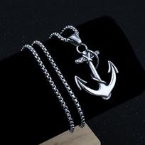 Naujas vintažinis titano plieno karoliai su laivo inkaro akmens naktinio klubo madingais vyriškais aksesuarais 50CM(Necklace Size) sidabras