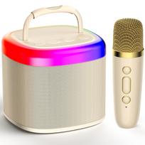 Mini Karaoke Machine for Kids, Portable Bluetooth Karaoke Speaker Unpowered Cabinets with 2 Wireless Microphones and Party Lights for Adults(Beige)