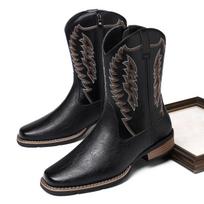 Vyriški Vesternai Mados Vidutinio ilgio Kaubojiški Batai Retro Rankų darbo Siuvinėjimas Aukštakulniai Batai Vyriški Laisvalaikio Odiniai Batai Riterio Botas 39 juoda
