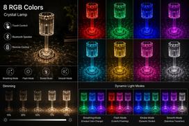 iLike Crystal Touch RGB LED Table Lamp with Bluetooth Speaker, Ambient Night Light & Remote Control