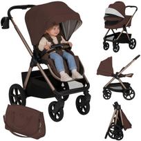 Vaikiškas vežimėlis 2in1 su lopšiu iki 22 kg, GravelTech ratai, amortizacija, 3D ventiliacija – Lionelo Carmine Brown Chocolate