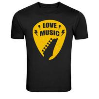 Love Music Guitar Pick Rock Band Graphic T-Shirt L