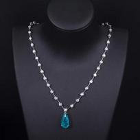 HIBRIDE High Quality Big Water Drop Green Blue Cubic Zirconia Stone Necklaces Pendants for Women Fashion Jewelry Gift Bijoux P79 44cm&Pendant sidabras
