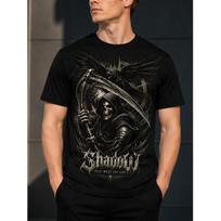 men's black short sleeve t-shirt with grim reaper and raven graphic, gothic metal style, crew neck, soft cotton feel, for casual wear or concert S juoda