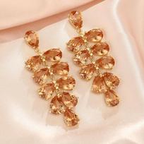 Floral Green Crystal Drop Earrings For Wedding And Party Wear Champagne