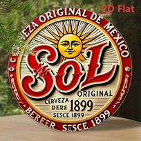 Vintage Sol Cerveza Original De Mexico Retro Mexican Beer Design with Distressed Finish  D Flat Style Round Metal Tin Sign 20x20cm(8x8inch)