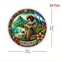 Vintage Honduras La Tigra Local Woman Tropical Flower Coast Mountain Landscape National Flag Retro Art D Flat Round Metal Tin S 20x20cm(8x8inch)
