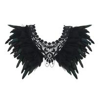 Lace Scarf Shawl Wrap with Feathered and Rhinestones Decors Costume Accessories Shoulder Cover For Women Halloween Party 1 juoda