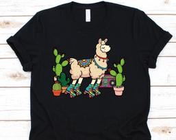 Roller Disco Llama Cactus Shirt, Roller Skating Gift For Roller Skater Girl Boy, Roller Skate Tshirt For Alpaca Succulent Lovers L