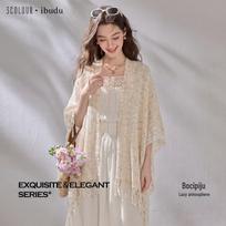 Bohemian Hollow Knit Tassel Shawl One Size abrikosas