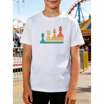 European sizes Boys' Casual  Chess  Print T-Shirt, Soft Knitted Skin-Friendly and Breathable, Suitable for Daily Activities and Outdoor Sports 110 balta