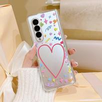 Colorful Heart Purikura Photo Frame Beads Bracelet Plush Pendant Phone Case For Samsung Galaxy Z Fold 3 Hard Transparent Cover For Samsung Z Fold 3