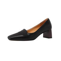2024 Spring Summer Basic Women Pumps Office Ladies Party High Quality Genuine Leather Thick Heels Shoes Woman Fashion Concise 34 juoda