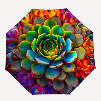 1PC Succulent Mandala Pattern Small Travel Automatic Folding Umbrella, Compact Windproof Umbrella, Automatic Open/Close ,Gift-091530