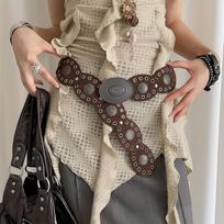 Boho Chic Merlot Slimming Waist Belt with Round Disc Decoration for Women 120