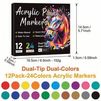 Dual Tip Dual Color Acrylic Paint Markers 24/48/72 Colors Waterproof Quick Dry Art Pens for DIY Painting Rock Glass Canvas