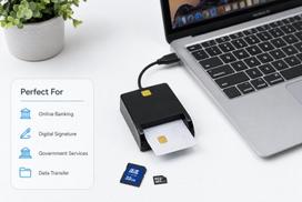 iLike Parveidotājs iLike 4-in-1 USB Smart Card Reader with SIM SD & Micro SD Support CAC Reader for ID Cards Bank Cards eID and