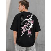 Men's Japanese Katana Cherry Blossom Graphic Tee Short Sleeve Crew Neck Soft Cotton Oversized Fit Streetwear Casual Daily Wear S juoda