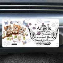 D Flat Spausdinimas Mieli kačiukai su angelo sparnais Augintinio atminimo citata Iliustracija Aliuminio skardos tapyba Licencijos plokštelės stiliaus Augintinio 15x30cm(5.9x7.8inch)