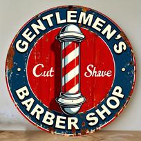 Vintage Barber Shop Metal Sign cm Retro Wall Decor for Mens Grooming with Classic Haircutting Pole Design 20x20cm(8x8inch)
