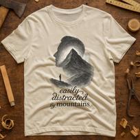 Mountain Sketch Tee – Minimalist Nature Double Exposure Art 3XL