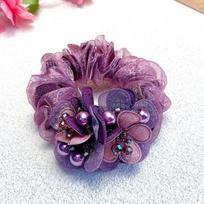 1PC Premium Sense Headband Head Flower Tie Hair Rubber Band Hair Accessories Double Mesh Disc Hair Large Intestine Hair Band violetinė