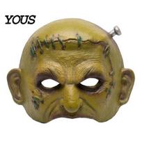 Realistic Halloween Horror Masque Cosplay for Adults Men Women, Creepy Comfortable Long Wear Green Half Face Party Detailed Distressed Leather Look žalia